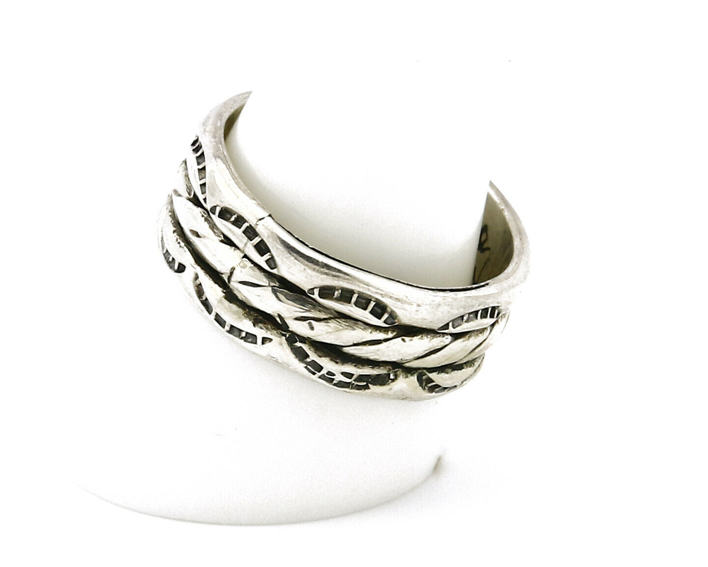 Navajo Ring .925 Silver Handmade Hand Stamped 3 Row Rope Band C.1980's Size 10.2