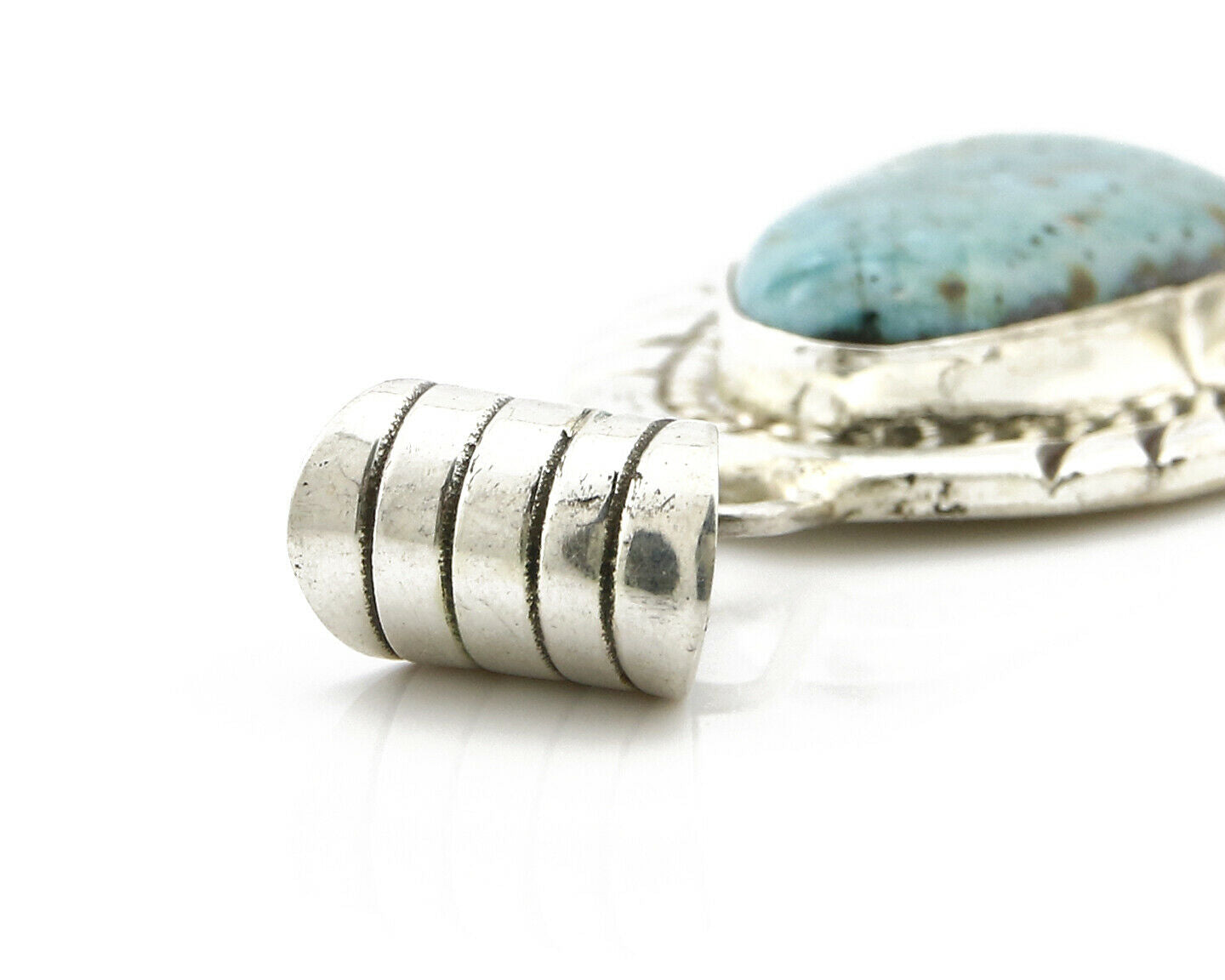 Navajo Pendant .925 Silver Kingman Turquoise Signed Artist BS C.80's