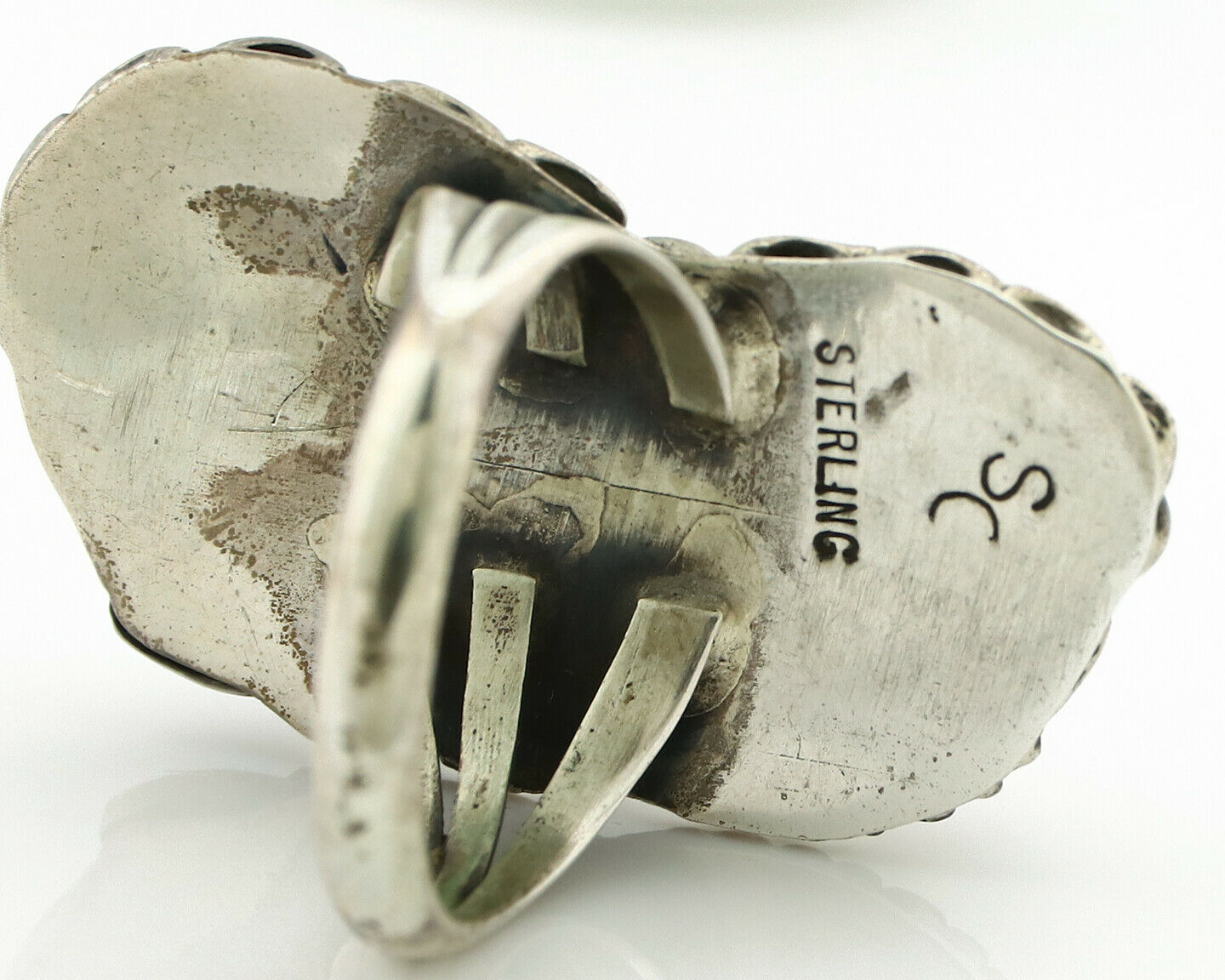Navajo Ring .925 Silver Turquoise & Coral Artist Signed Thomas Singer C.80's