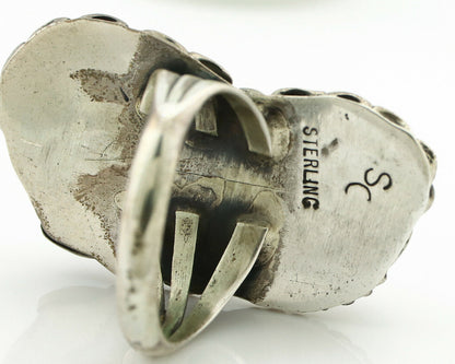Navajo Ring .925 Silver Turquoise & Coral Artist Signed Thomas Singer C.80's