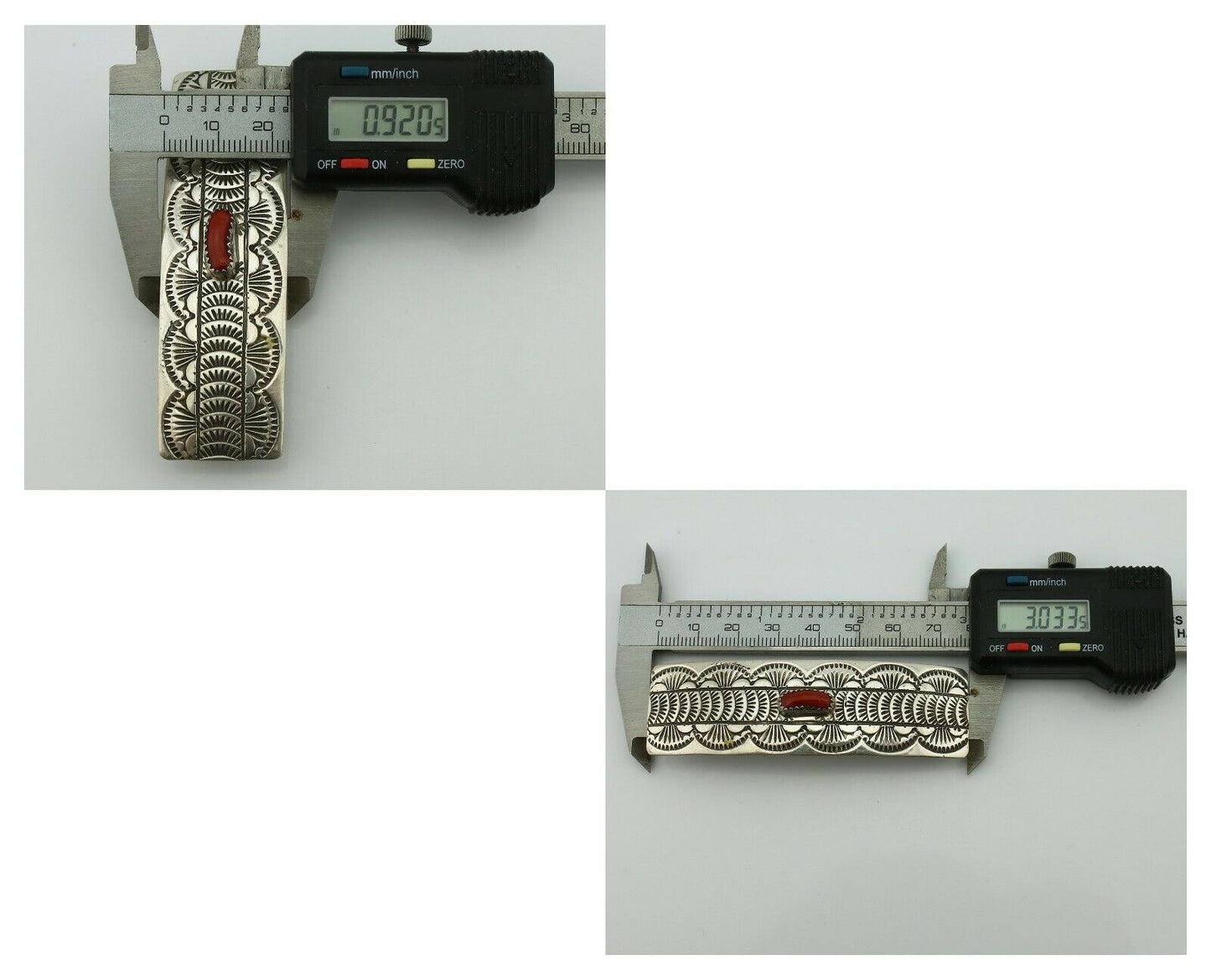 Women's Navajo Hair Clip .925 Silver Inlaid Red Coral Artist Signed WB C.80's