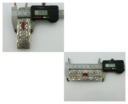 Women's Navajo Hair Clip .925 Silver Inlaid Red Coral Artist Signed WB C.80's