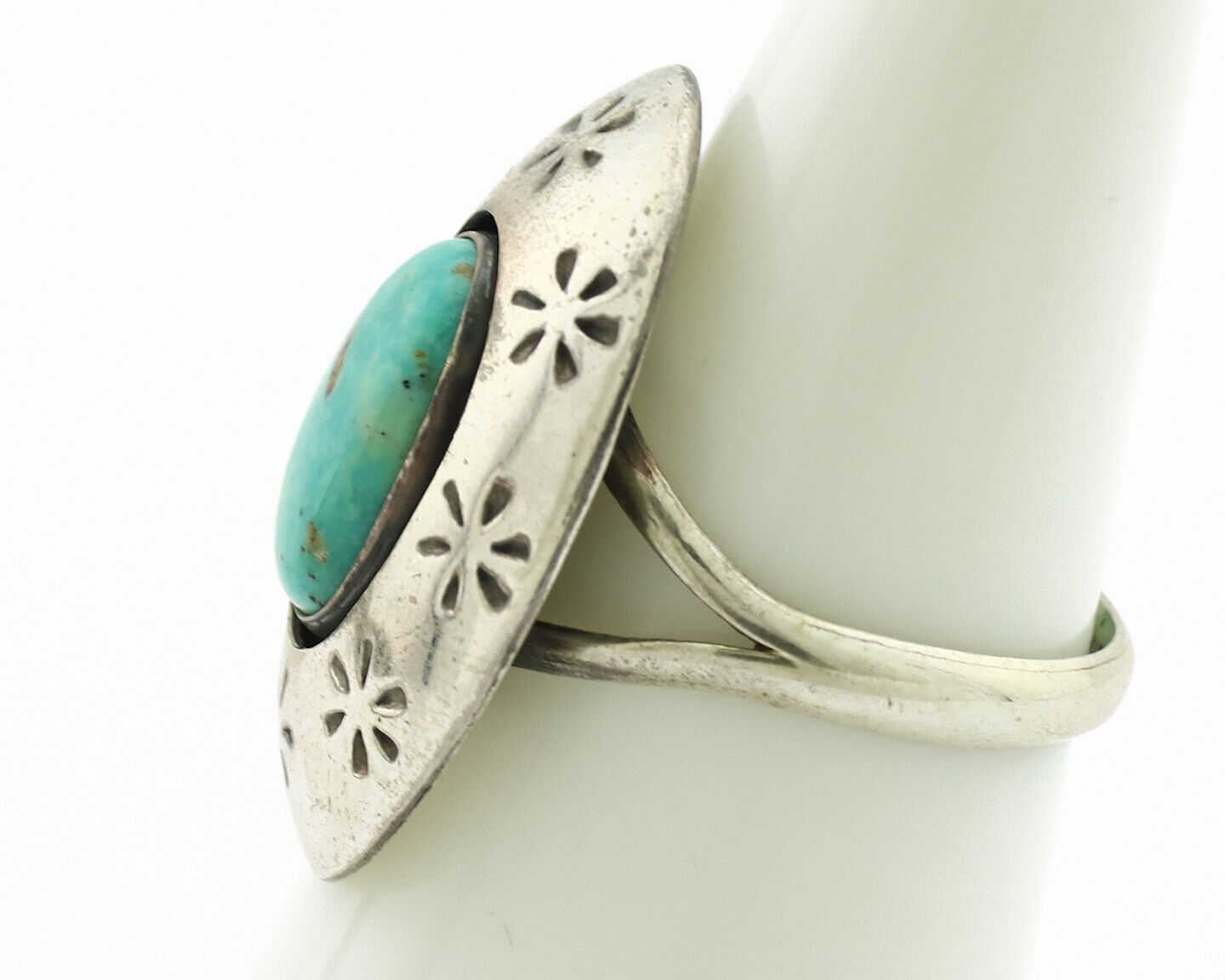 Navajo Ring .925 Silver Natural Blue Turquoise Native American Artist C.1980's
