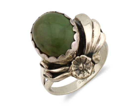 Navajo Ring .925 Silver Green Turquoise Native American Artist C.1980's