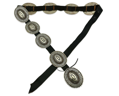 Navajo Concho Belt .925 Silver Hand Stamped Artist Signed TC C.80's