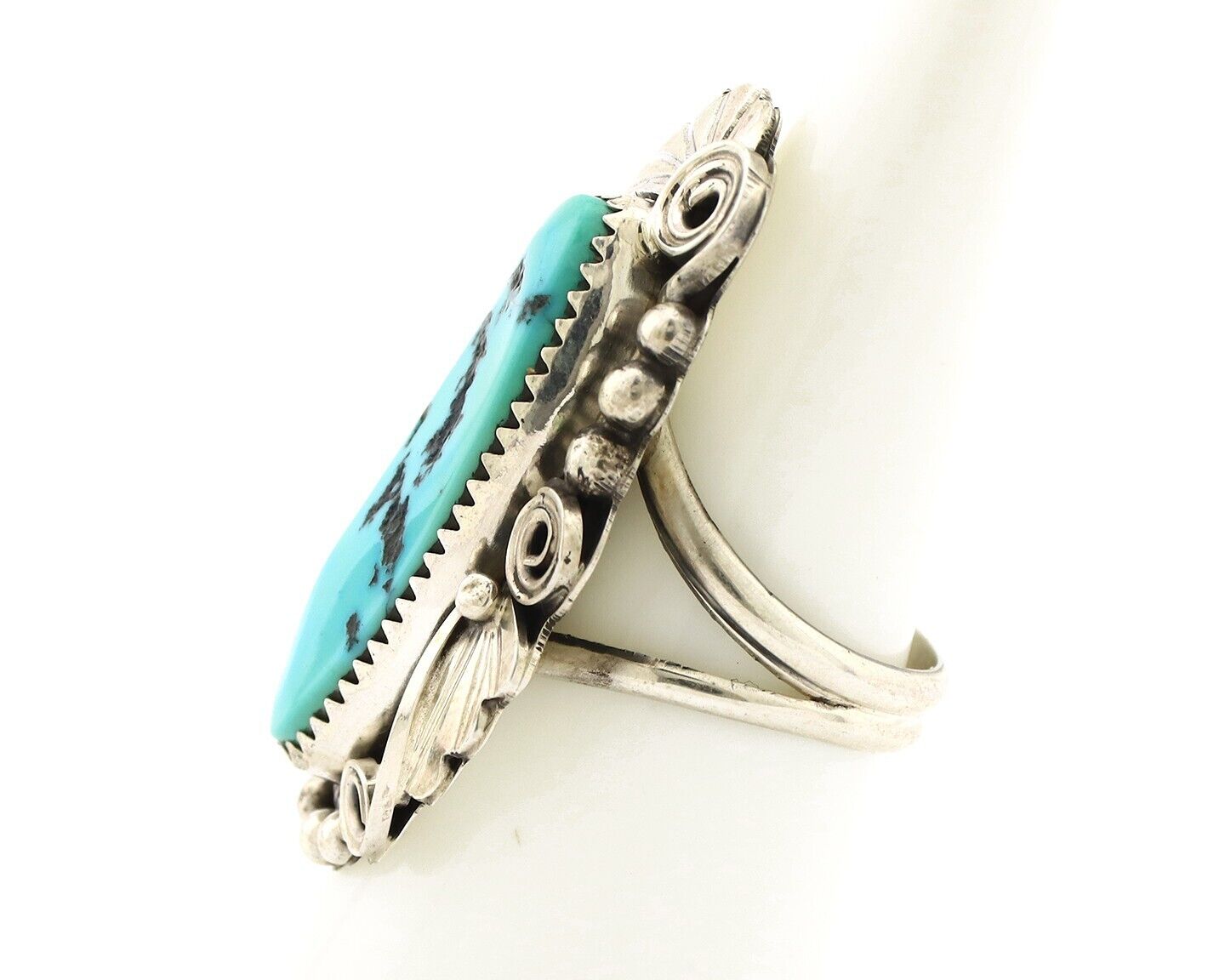 Navajo Inlay Band Ring 925 Silver Sleeping B Turquoise Signed Justin Morris C80s