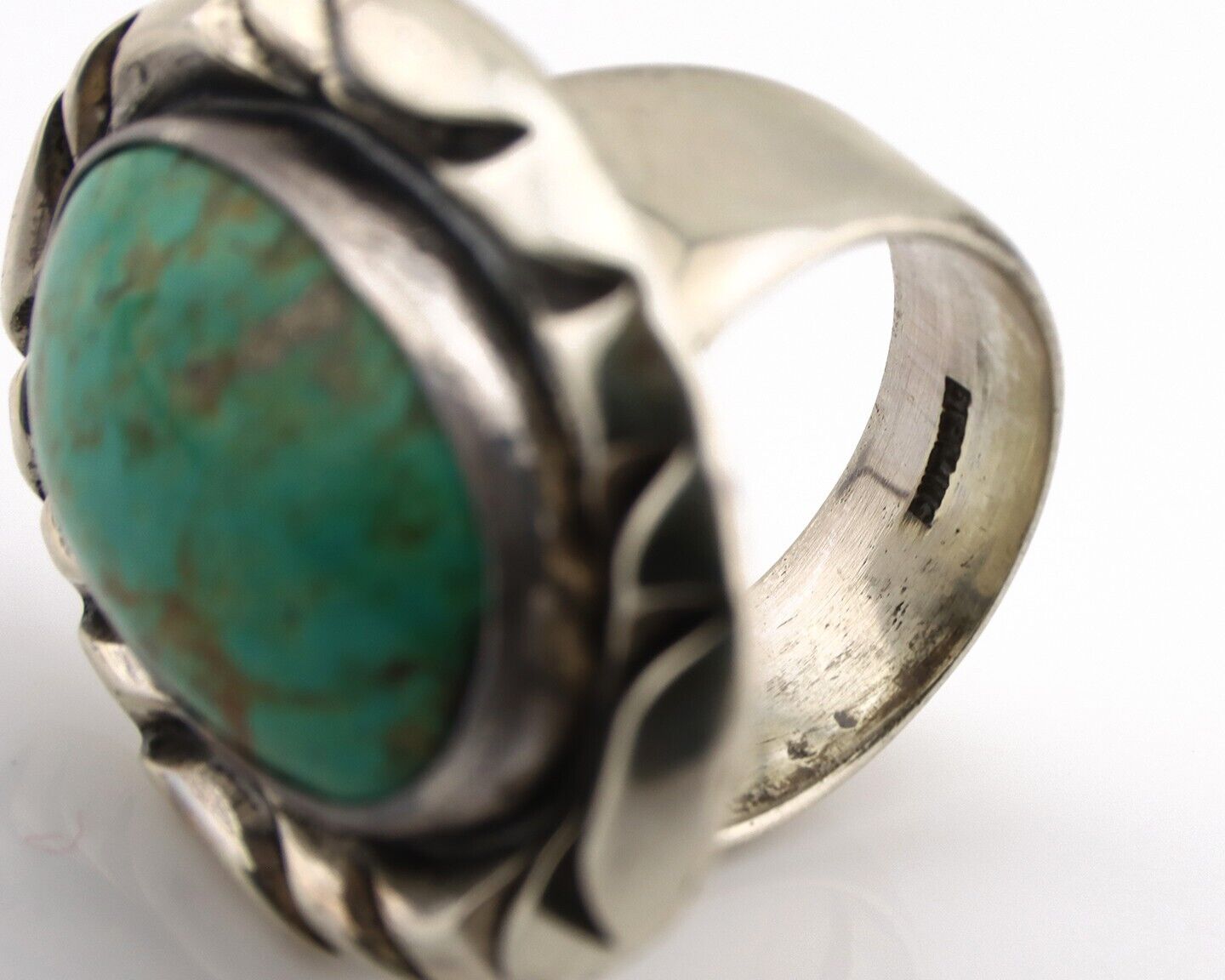 Navajo Ring 925 Silver Kingman Turquoise Native Artist Signed C Montoya C.80's