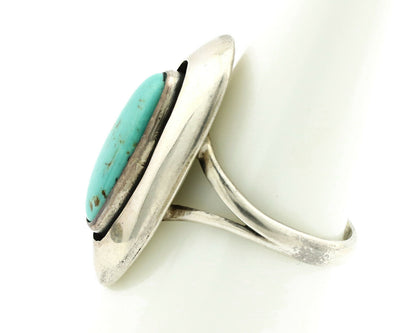 Navajo Shadow Box Ring .925 Silver Kingman Turquoise Signed M Montoya C80s