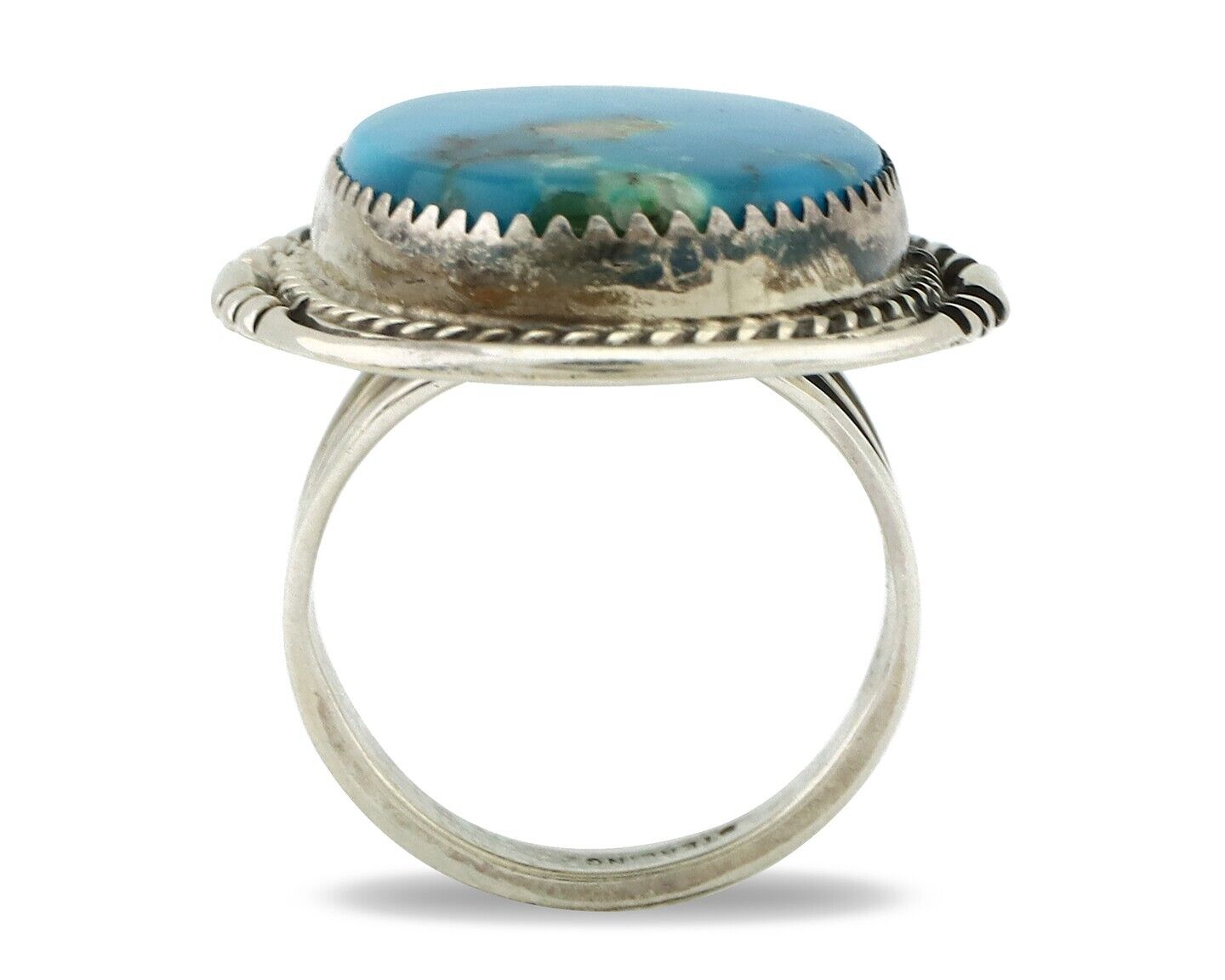 Navajo Ring 925 Silver Natural Mined Blue Gem Turquoise Signed M Begay C.80's