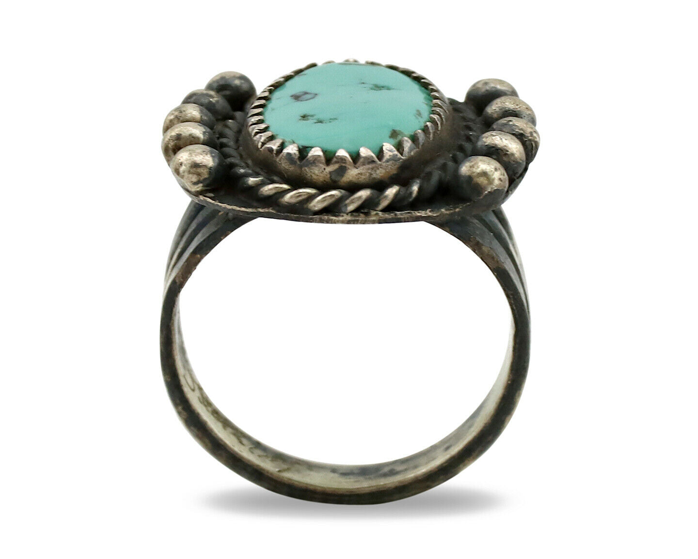 Navajo Ring .925 Silver Kingman Turquoise Artist Signed FA C.1980's