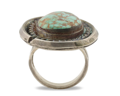 Navajo Ring .925 Silver Spiderweb Turquoise Native American Artist C.1980's