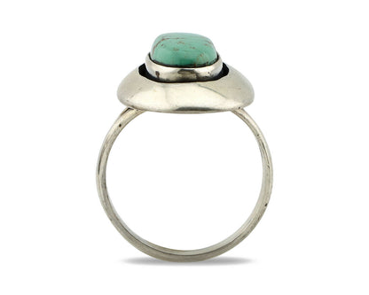 Navajo Shadow Box Ring .925 Silver Kingman Turquoise Signed M Montoya C80s