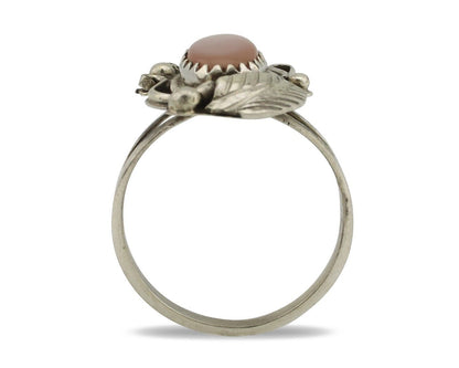Navajo Ring .925 Silver Natural Pink Mussel Artist Signed Justin Morris C.80's