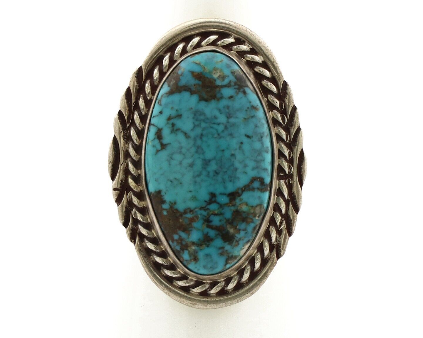 Navajo Ring 925 Silver Blue Mine 8 Turquoise Native American Artist C.80's