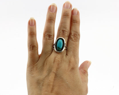 Navajo Ring .925 Silver Nevada Turquoise Native American Artist C.1980's