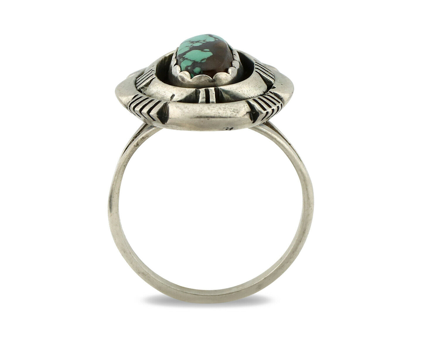 Navajo Ring .925 Silver Spiderweb Turquoise Artist Signed L. M. Nez C80s