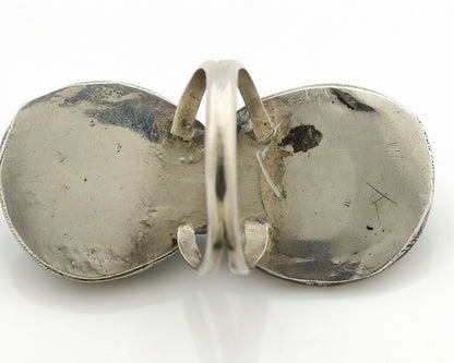 Navajo Ring .925 Silver Globe Turquoise Hand Stamped Native American Artist C80s