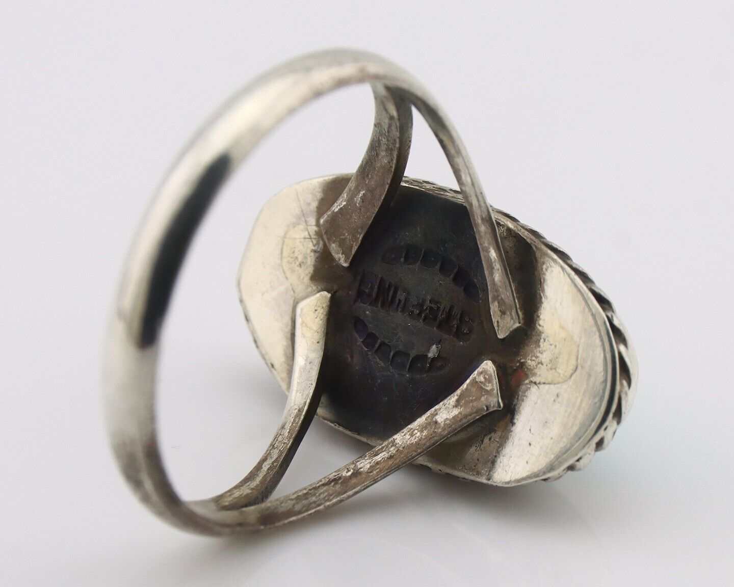 Navajo Handmade Ring 925 Silver Kingman Turquoise Signed M Montoya C.80's