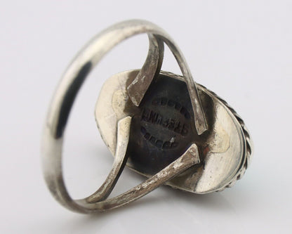 Navajo Handmade Ring 925 Silver Kingman Turquoise Signed M Montoya C.80's