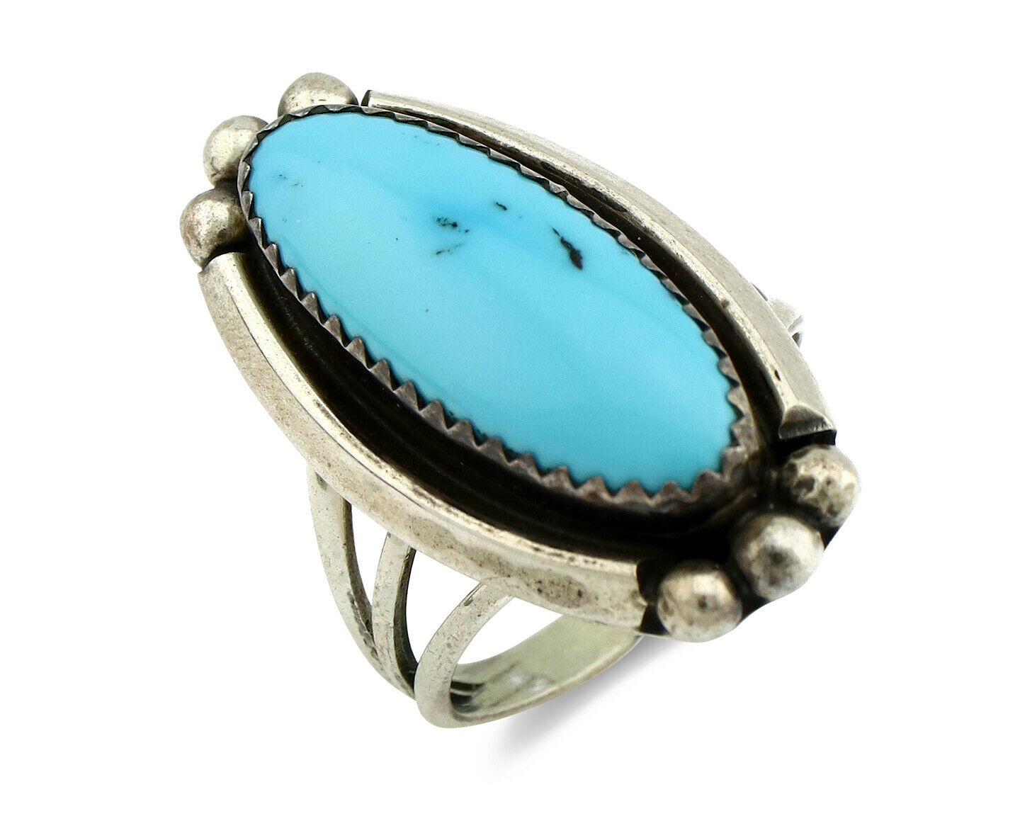 Navajo Ring .925 Silver Natural Blue Turquoise Artist Signed SC C.80's