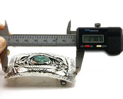 Navajo Belt Buckle .925 Silver Turquoise Mountain Artist Signed Tipi C.80's