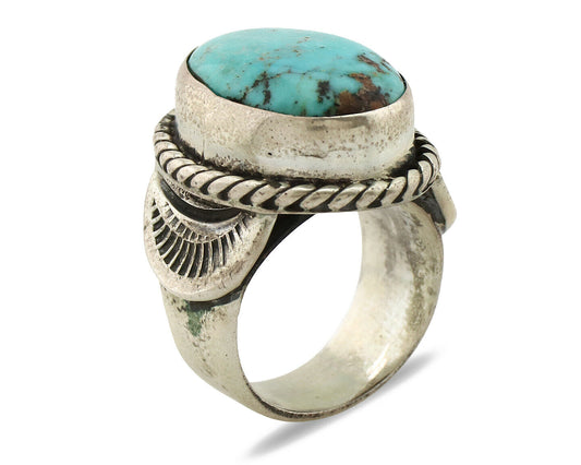 Navajo Ring .925 Silver Kingman Turquoise Artist Signed C Montoya C.80's