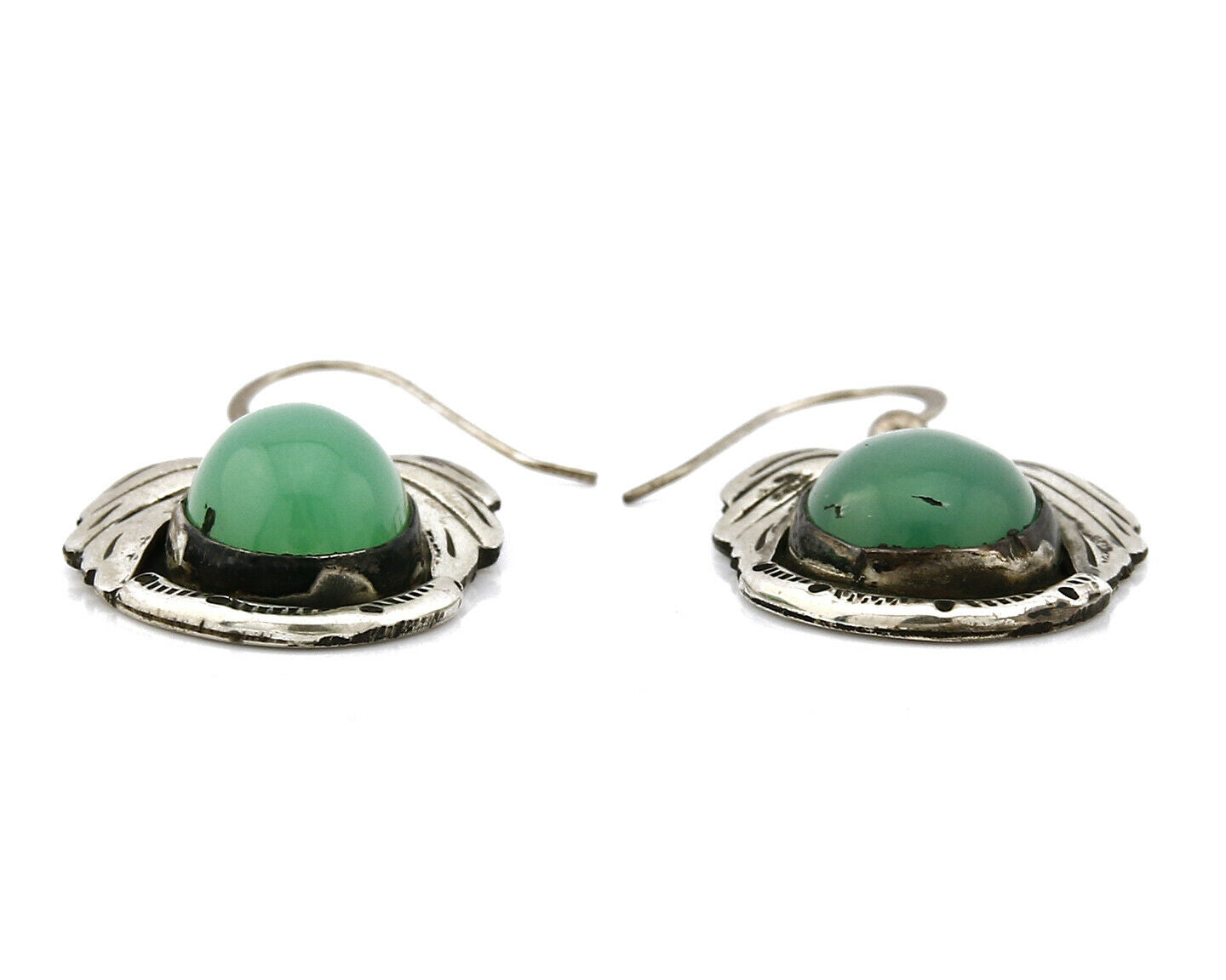 Women's Navajo Earrings .925 Silver Real California Jade Signed LL C.70's