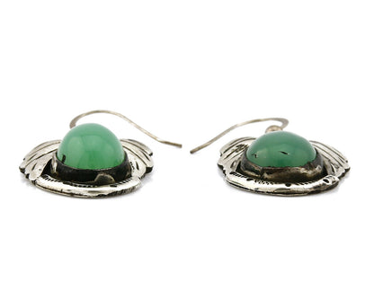 Women's Navajo Earrings .925 Silver Real California Jade Signed LL C.70's