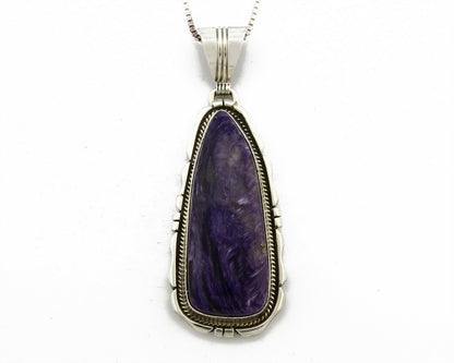 C.1980's Navajo Signed Ted Etsitty .925 Silver Charoite Handmade Necklace