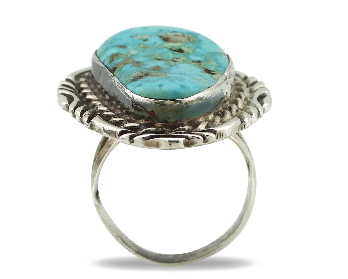 Navajo Ring 925 Silver Blue Gem Turquoise Artist Signed Billy Eagle C.80s