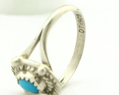 Navajo Ring .925 Silver Natural Blue Turquoise Artist Signed DT C.80's