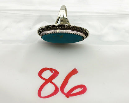 Navajo Ring .925 Silver Blue Turquoise Artist Signed M Begay C.1980's