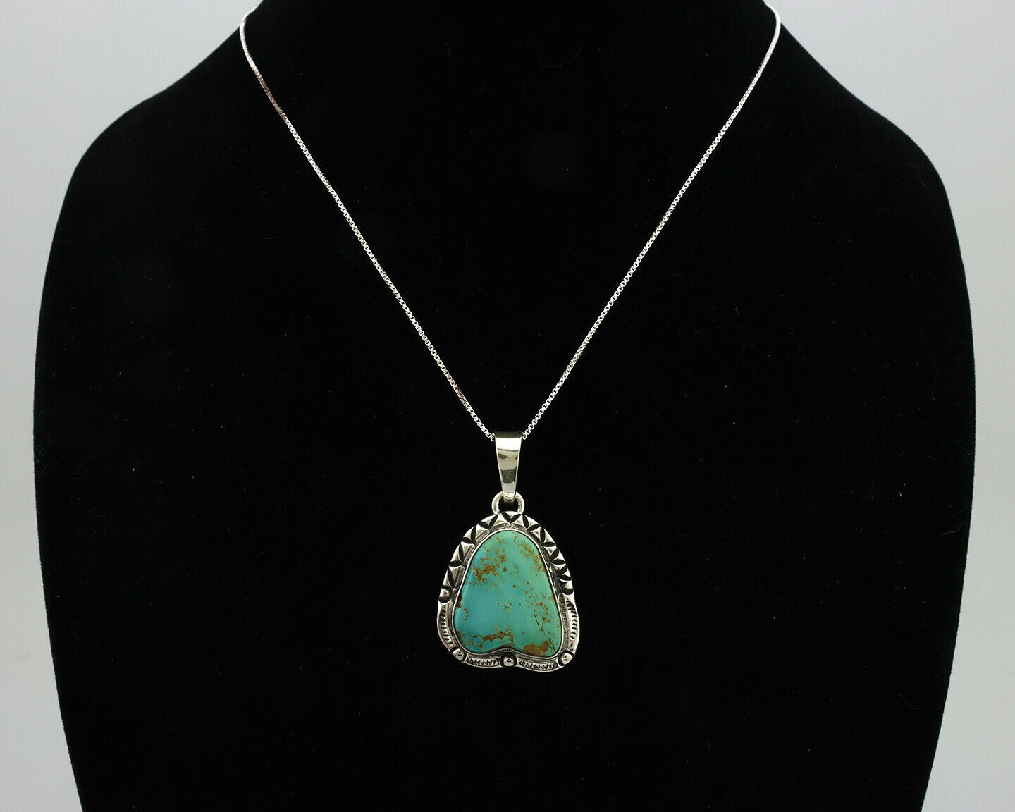 Navajo Kingman Turquoise Pendant .925 Silver Hand Stamped Signed Gecko C.80's