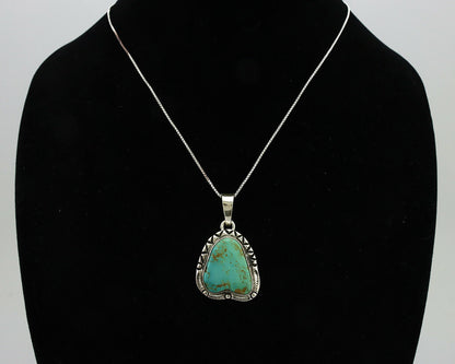 Navajo Kingman Turquoise Pendant .925 Silver Hand Stamped Signed Gecko C.80's