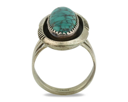 Navajo Ring .925 Silver Spiderweb Turquoise Native American Artist C.1980's