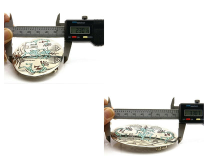 Navajo Belt Buckle .999 Nickle Silver Turquoise Coral Signed SD C.80's