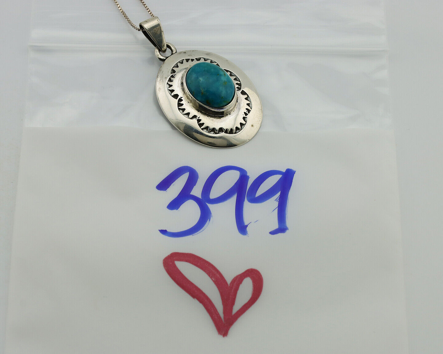 Navajo Necklace 925 Silver Blue Turquoise Hand Stamped Native Artist C.80's