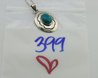 Navajo Necklace 925 Silver Blue Turquoise Hand Stamped Native Artist C.80's