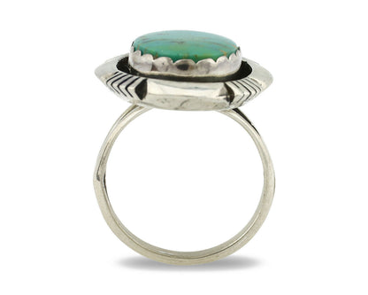 Navajo Ring .925 Silver Kingman Turquoise Artist Signed M Nez C80s