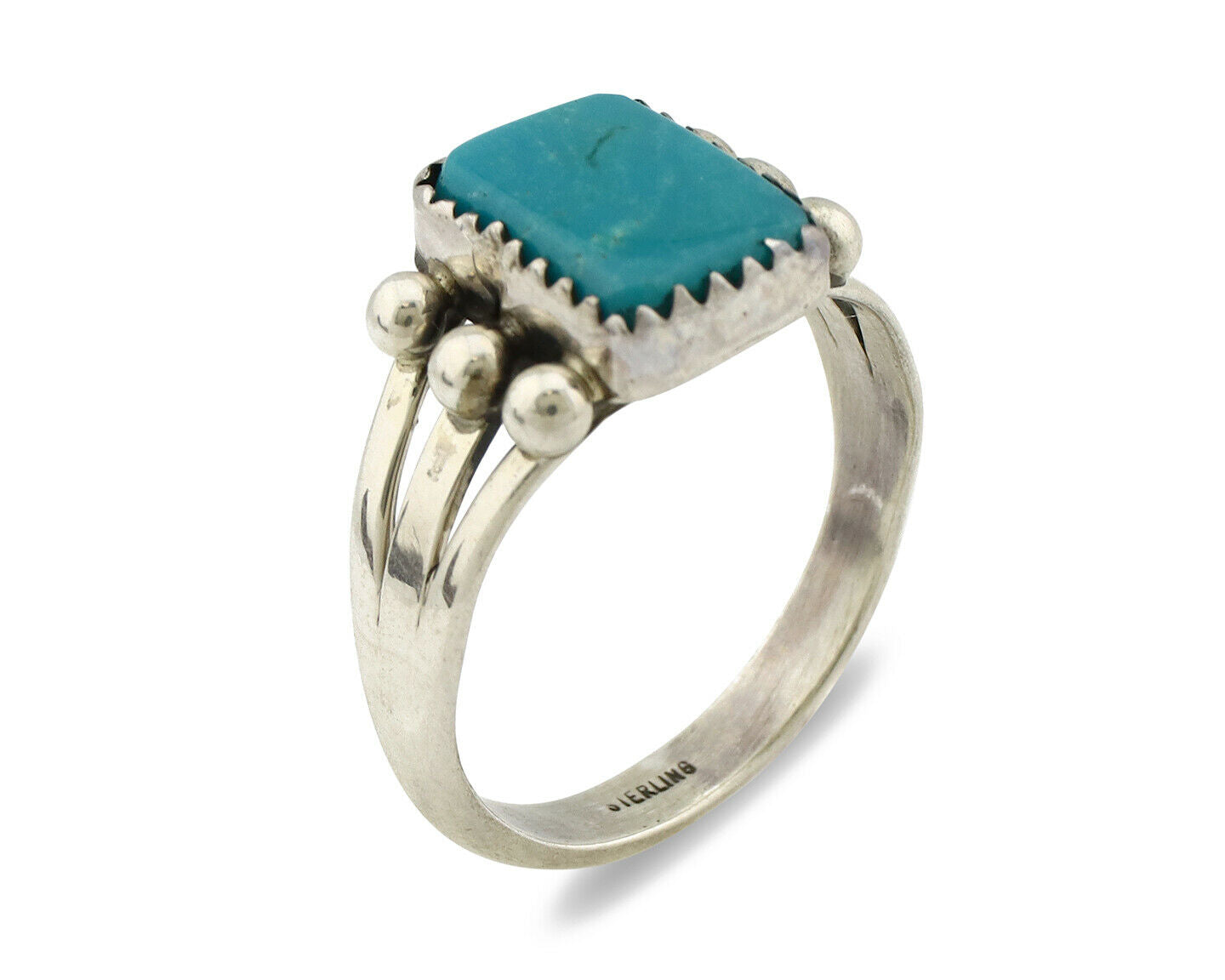 Navajo Ring .925 Silver Morenci Turquoise Native American Artist C80s