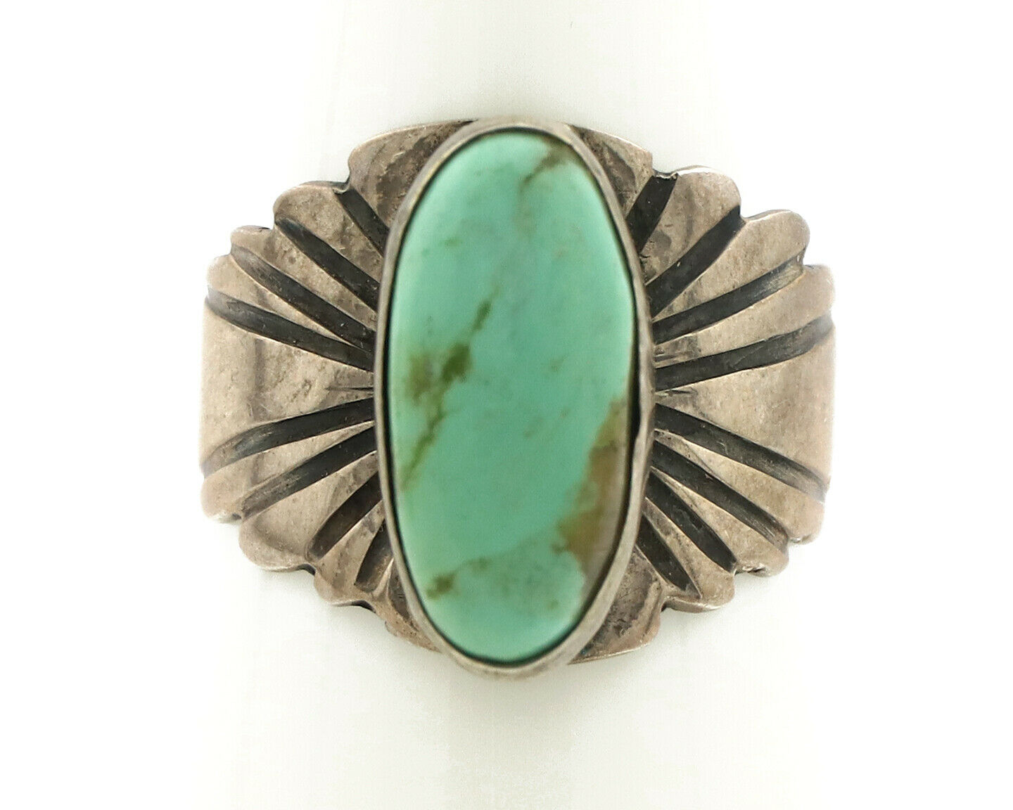 Navajo Ring .925 Silver Kingman Turquoise Artist Signed Apache C.80's