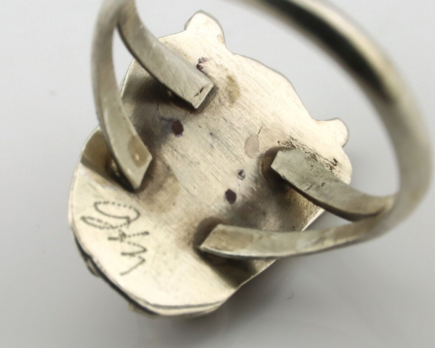 Navajo Ring .925 Silver Natural Pink Mussel Artist Signed Justin Morris C.80's