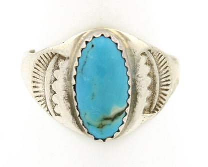 Zuni Ring .925 Silver Kingman Turquoise Hand Stamped Native American C.80's