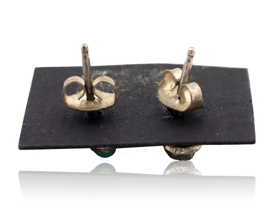 Zuni Earrings 925 Silver Sleeping Beauty Turquoise Native American Artist C.80's