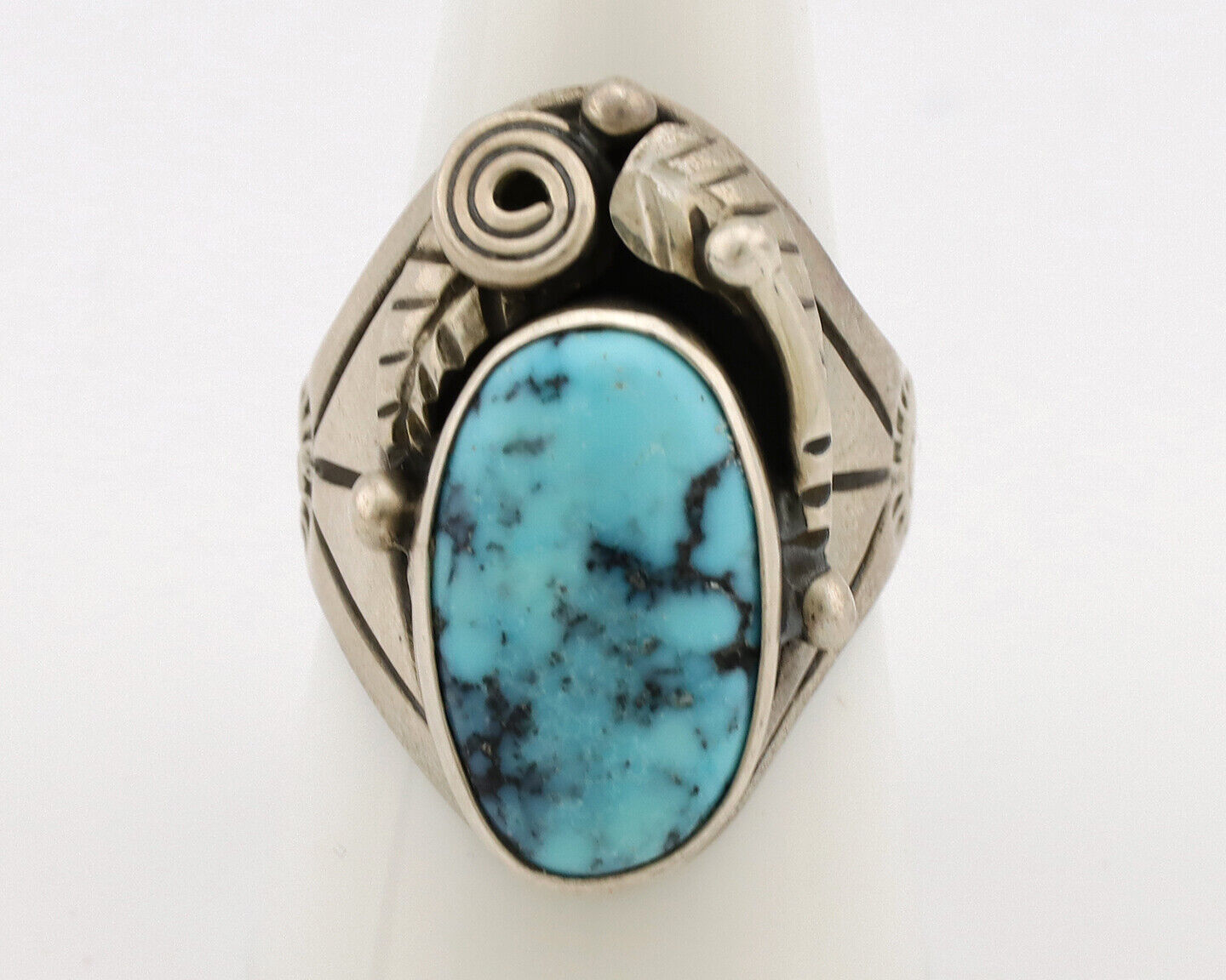 Navajo Ring .925 Silver Natural Blue Turquoise Native American Artist C.1980's