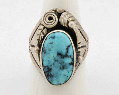Navajo Ring .925 Silver Natural Blue Turquoise Native American Artist C.1980's