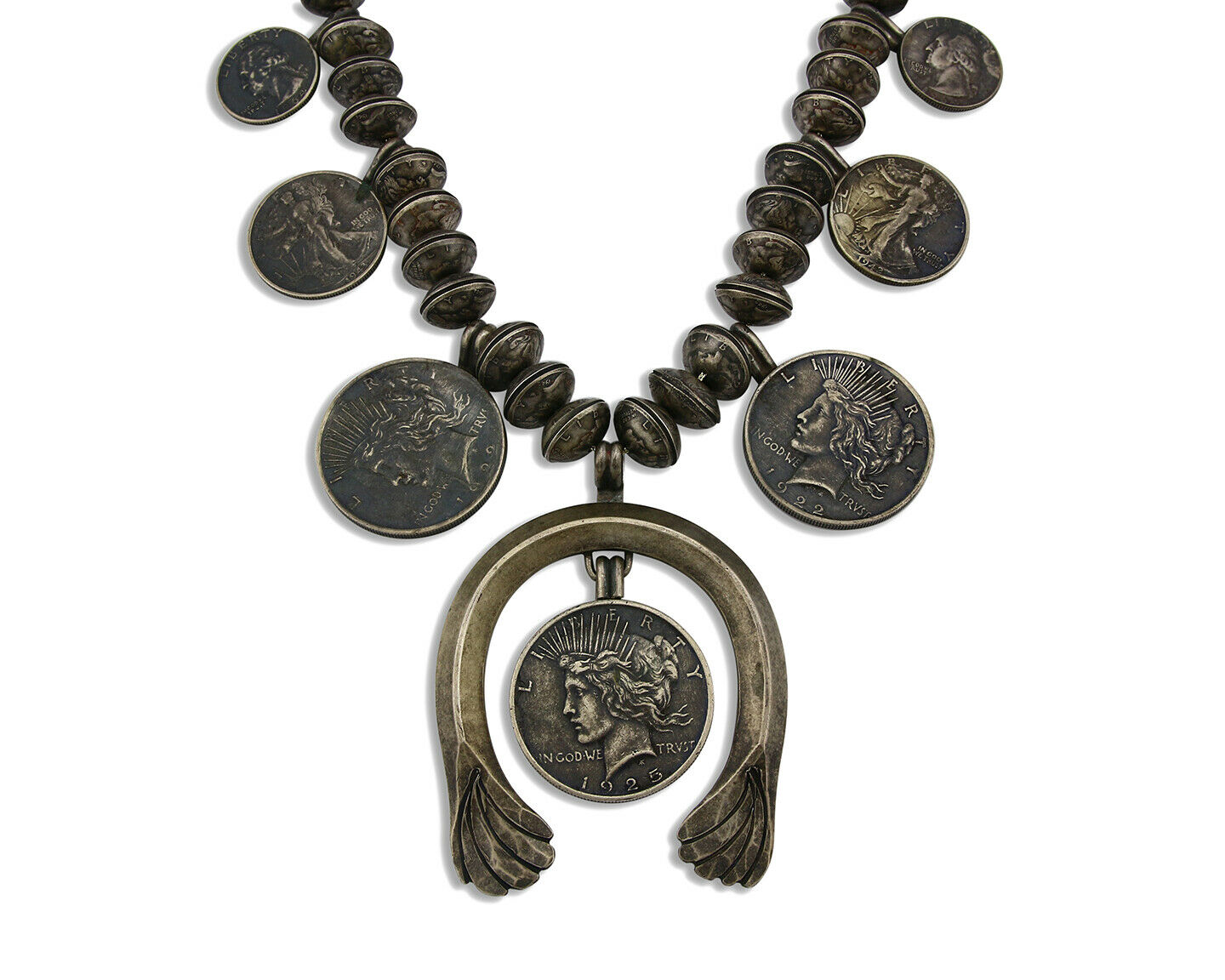 Women's Navajo Necklace .925 Silver Mercury Dime Squash C.70's