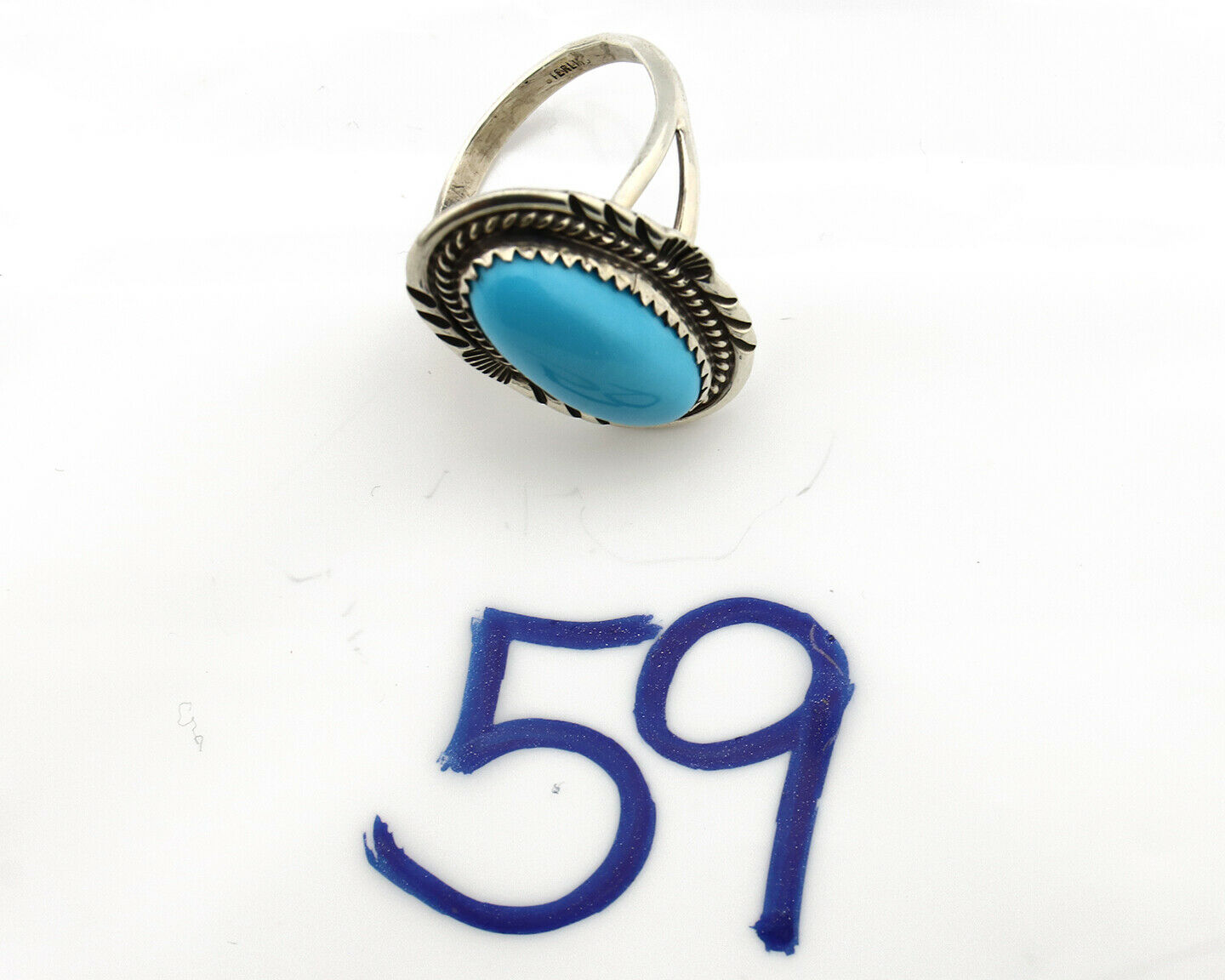 Navajo Ring .925 Silver Sleeping Beauty Turquoise Artist Signed Anna Begay C80s