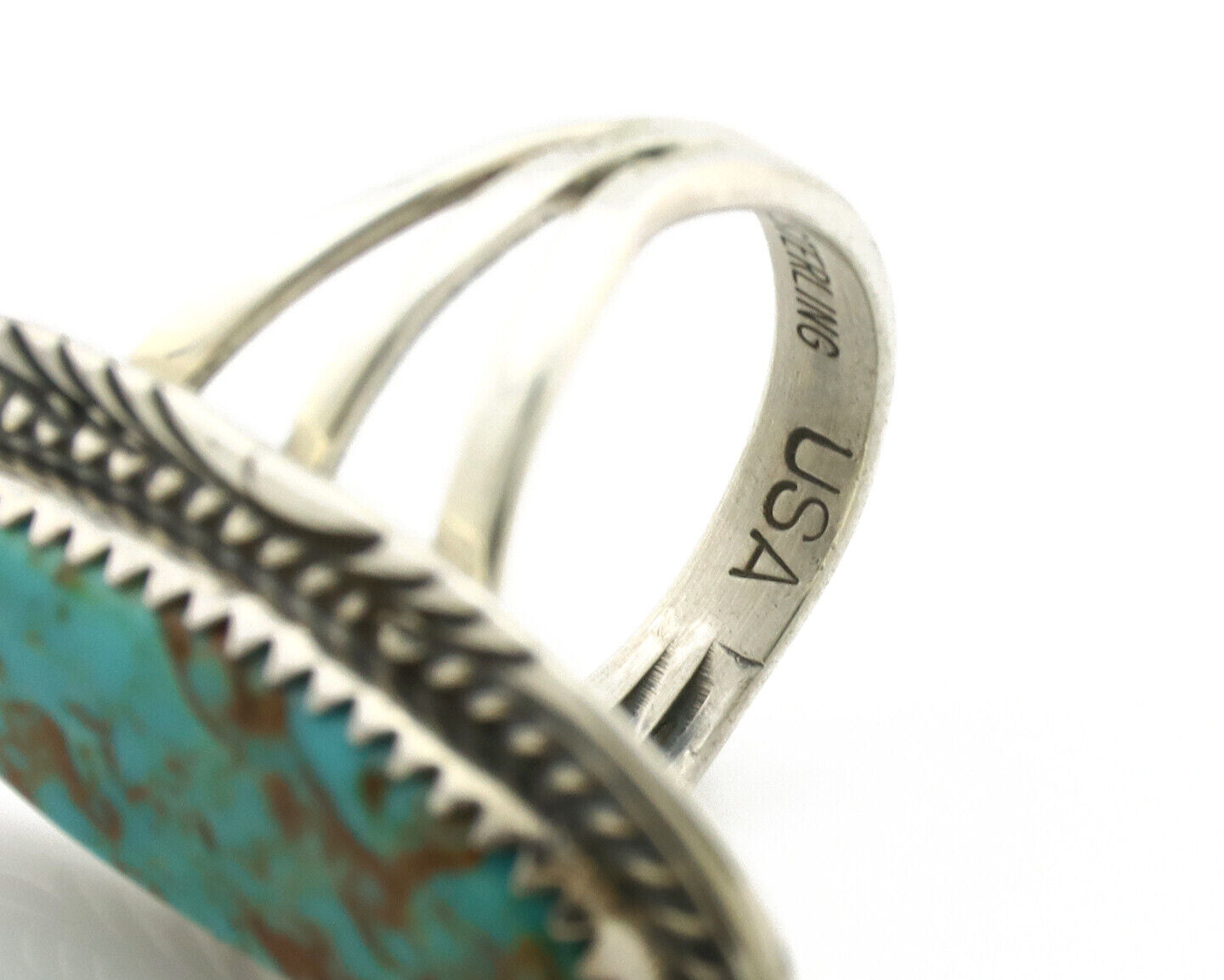 Navajo Ring 925 Silver Natural Blue Turquoise Artist Signed USA C.80's