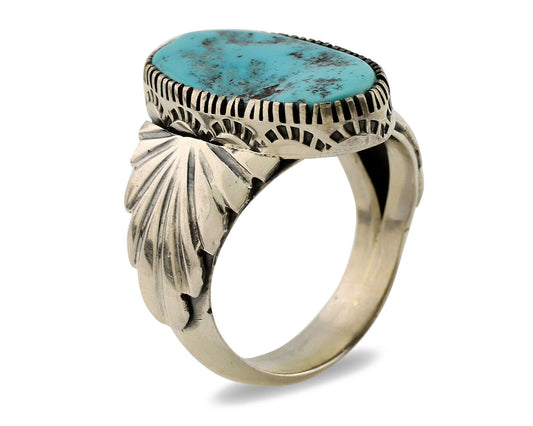 Navajo Ring .925 Silver Sleeping Beauty Turquoise Artist Signed DK C.80's